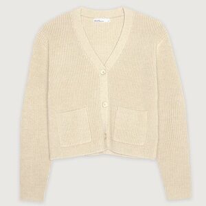 OAK + FORT Cropped Cardigan Sweater Cream Size Large